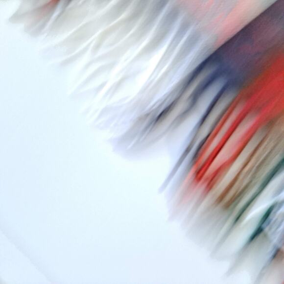 J. Crew Red Green & Beige Plaid Rectangular Scarf with Fringes - Size 25" x 77" - Picture 13 of 16